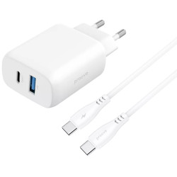 Сетевое зарядное устройство Proove Silicone Power 2 30W (Type-C + USB) + cable Type-C to Type-C 1m White (WCSP23011002)
