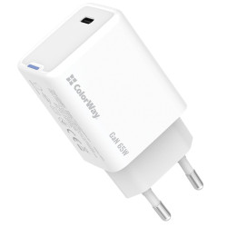 Сетевое зарядное устройство ColorWay GaN Mini 65W PD Port PPS USB-C White (CW-CHS049PD-WT)