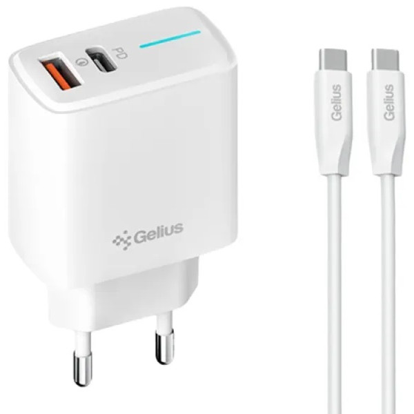 Мережевий зарядний пристрій Gelius Genesis Radiance GP-HC058 25W USB+Type-C QC PD White