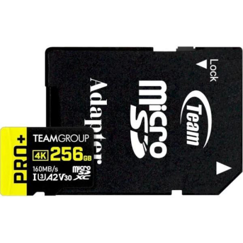 Карта памяти Team Pro+ microSDXC 256GB UHS-I/U3 Class 10 (TPPMSDX256GIA2V3003)