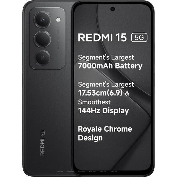 Смартфон Xiaomi Redmi 15 5G 4/128GB NFC Midnight Black (No Adapter) Global