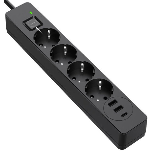Фільтр живлення СolorWay 4 розетки, 2USB-A,Type-C (24W) 2м Black (CW-CHE432PDB)