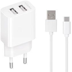 Сетевое зарядное устройство Gelius Simple GP-HC059 2 USB 2.4A + cable Type-C White