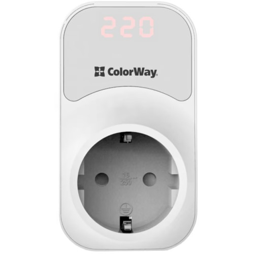 Реле напряжения ColorWay (16A/3680W) 150V-210V/230V-280V DS1 White (CW-VR16-01D)