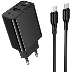 Мережевий зарядний пристрій Hoco CS95A Leader PD30W+QC3.0 (1USB-A/1C) + кабель Type-C to Type-C Black