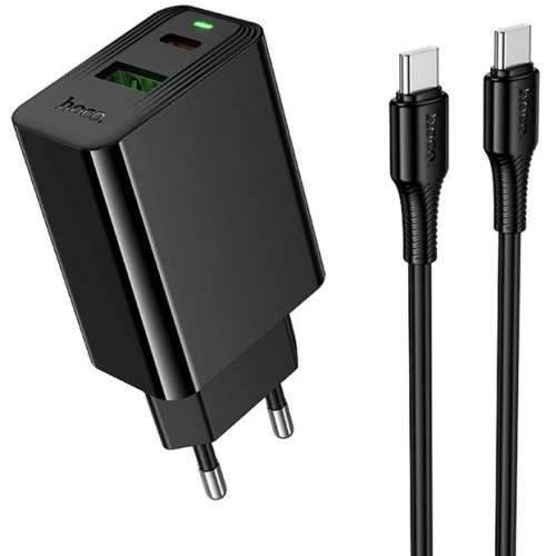 Мережевий зарядний пристрій Hoco CS95A Leader PD30W+QC3.0 (1USB-A/1C) + кабель Type-C to Type-C Black