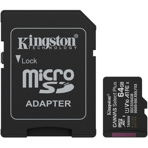 Карта пам'яті Kingston Canvas Select Plus microSDHC 64GB UHS-I R100MB/s + адаптер (SDCS3/64GB)