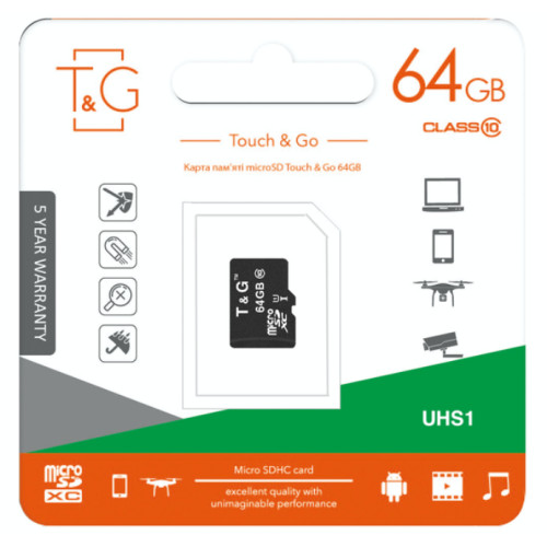 Карта памяти T&G microSDXC 64GB UHS-I Class 10 (TG-64GBSDCL10-00)