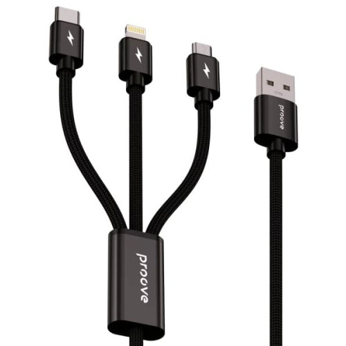Кабель Proove Triple Connection 3 in 1 Type-C + Micro USB + Lightning 1.3m Black (CCTC15001501)