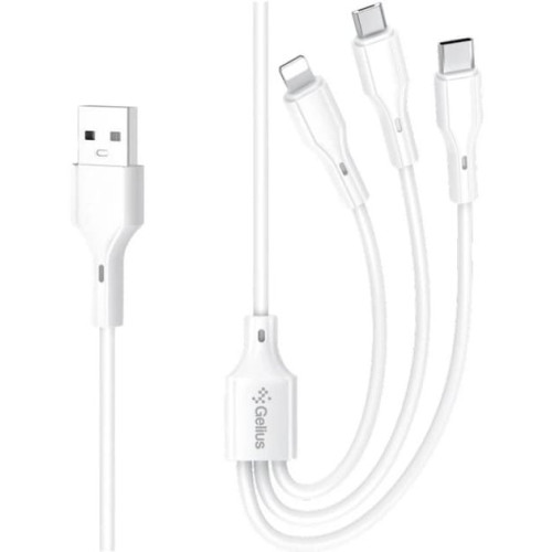 Кабель Gelius Voltix 3-in-1 Type-C to Type-C+MicroUSB+Lightnong 2.4A 1m (GP-UCN015) White