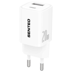 Мережевий зарядний пристрій Senteo S-03 USB-A/USB-C PD3.0&QC3.0 20W White