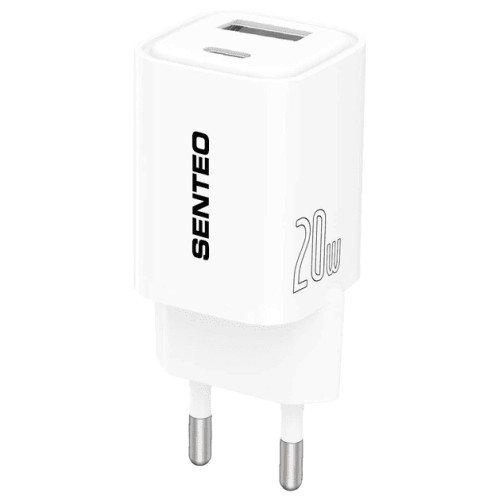 Мережевий зарядний пристрій Senteo S-03 USB-A/USB-C PD3.0&QC3.0 20W White