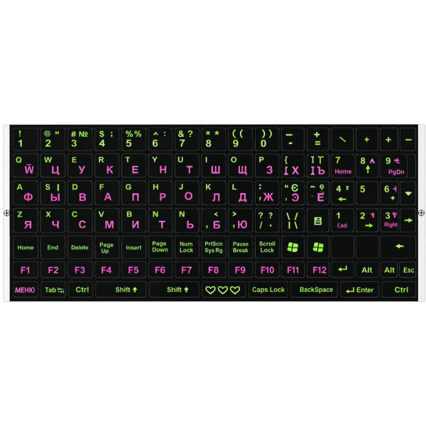 DM Наклейка для клавіатури Ukraine Keyboard Stickers Black/Green/Pink