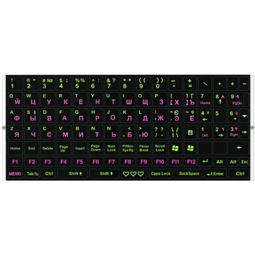 Наклейка для клавіатури Ukraine Keyboard Stickers Black/Green/Pink