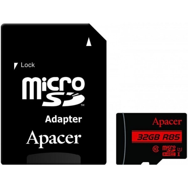 Карта памяти Apacer microSDHC 32GB UHS-I Class 10 + SD-адаптер (R85MB/