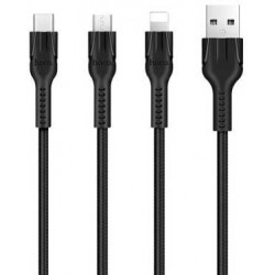 USB кабель Type-C+Lightning+micro HOCO U31 (1,2m) Black