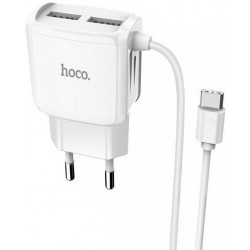 Мережевий зарядний пристрій Hoco C59A Mega Joy Type-C 2 USB 2.1А White