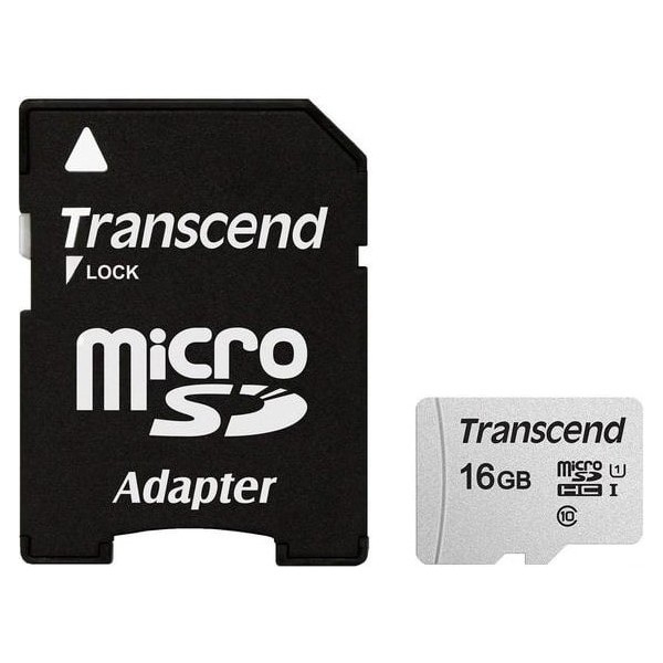 Карта памяти Transcend microSD 16GB Class 10 + адаптер 300S (Код товар