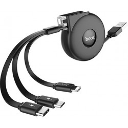 USB кабель Hoco U50 3-in-1 retractable Black