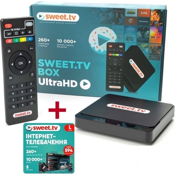 ТВ-приставка inext SWEET.TV BOX Ultra HD + Стартовый пакет L на 6 меся