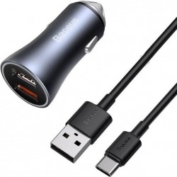 Автомобильное зарядное устройство Baseus Golden Contactor Pro 2USB 40W + cable USB to Type-C 5A Dark Gray (TZCCJD-A0G)