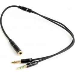 Аудио-кабель Cablexpert 3.5 mm 4-pin-2x3.5 mm stereo, 0.2 м, Black (CCA-418M)