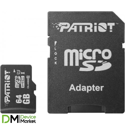 Карта памяти Patriot microSDXC 64Gb UHS-I Class 10 LX + adapter (PSF64GMCSDXC10)