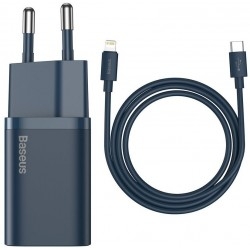 Сетевое зарядное устройство Baseus Super Silicone PD Charger 20W Type-C + cable Lightning Blue (TZCCSUP-B03)