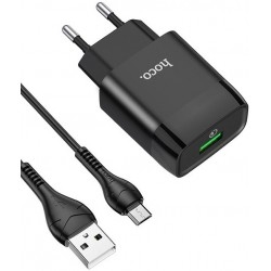 Мережевий зарядний пристрій Hoco C72Q Glorious QC3.0 (EU) with MicroUSB cable Black