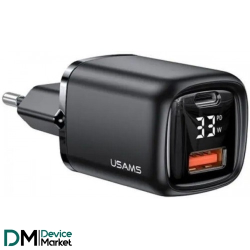 Мережевий зарядний пристрій Usams T46 Digital Display USB-A/USB-C PD&QC3.0 33W 3A Black (US-CC152)