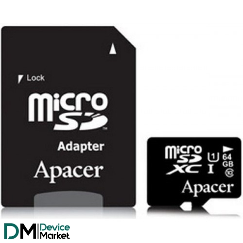 Карта памяти Apacer microSDXC 64GB UHS-1 Class 10 + SD-adapter (AP64GMCSX10U1-R)
