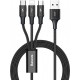 Кабель Baseus Rapid Series 3-in-1 USB to Lightning+Micro+Type-C 1.2m Black (CAJS000001) - Фото 1