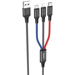 Кабель Hoco X76 3-in-1 Super USB to Lightning+Micro+Type-C 2A 1m Black