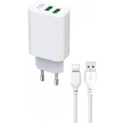 Мережевий зарядний пристрій XO L85C Double USB 12W 2.4A + cable Type-C White