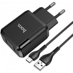 Мережевий зарядний пристрій Hoco N7 Speedy 2USB 10.5W EU + cable Type-C Black