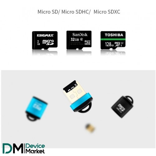 Кардрідер Mini Speed USB 2.0 TF MicroSD Memory Adapter Blue