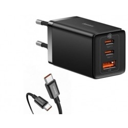 Сетевое зарядное устройство Baseus GaN5 Pro Fast Charger 2C+U 65W EU + cable Type-C to Type-C Black (CCGP120201)