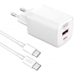 Мережевий зарядний пристрій XO L96 USB-C/USB-A PD QC3.0 30W 3A + cable Type-C to Type-C White
