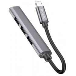 USB HUB HOCO HB26 4 in 1 adapter (USB to USB3.0+3xUSB2.0) Metal Grey