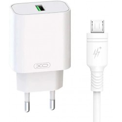 Cетевое зарядное устройство XO L103 Single USB QC3.0 18W 3A + cable Micro White