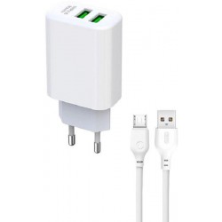 Сетевое зарядное устройство XO L85C Double USB 12W 2.4A + cable Micro White