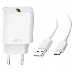 Мережевий зарядний пристрій XO L103 Single USB QC3.0 18W 3A + cable Type-C White