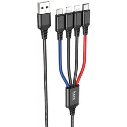 Кабель Hoco X76 4-in-1 Super USB to Lightning+Micro+Type-C(x2) Black