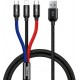Кабель Baseus Three Primary Colors 3-in-1 USB to Lightning+Micro+Type-C Black (CAMLT-BSY01) - Фото 1