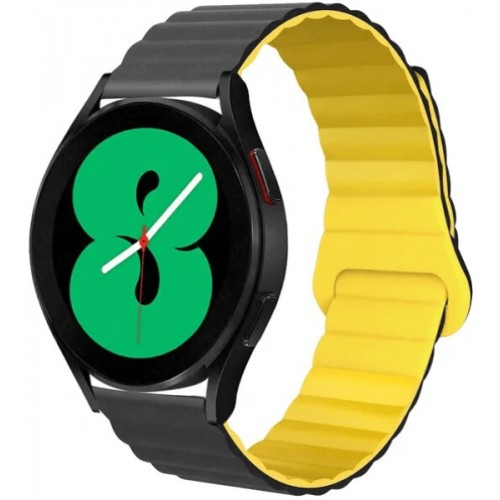 Магнитный ремешок Silicone с кольцом для смарт-часов Samsung/Amazfit/Huawei (20mm) Black/Yellow