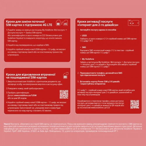 Стартовый пакет Vodafone восстановление и замена SIM-карты