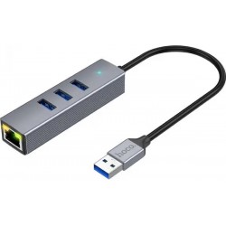 USB HUB Hoco HB34 Easy Link (USB to USB3.0x3+RJ45) Metal Gray