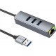 USB HUB Hoco HB34 Easy Link (USB to USB3.0x3+RJ45) Metal Gray - Фото 3
