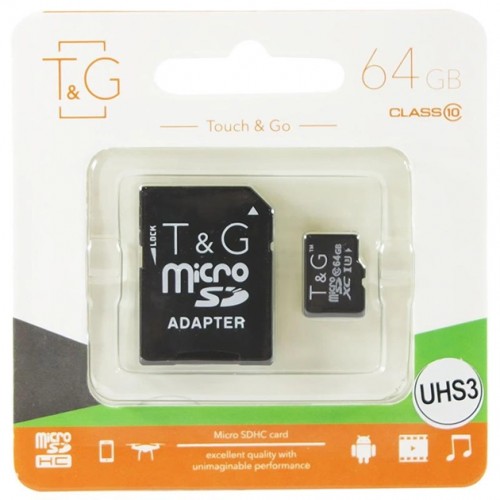 Карта пам'яті T&G microSDXC 64GB UHS-I Class 10 + SD-adapter (TG-64GBSDCL10-01)