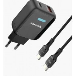 Мережевий зарядний пристрій SENTEO Z-03 2Port USB + UCB-C PD/QC3.0 20W 3A + cable Type-C to Type-C Black